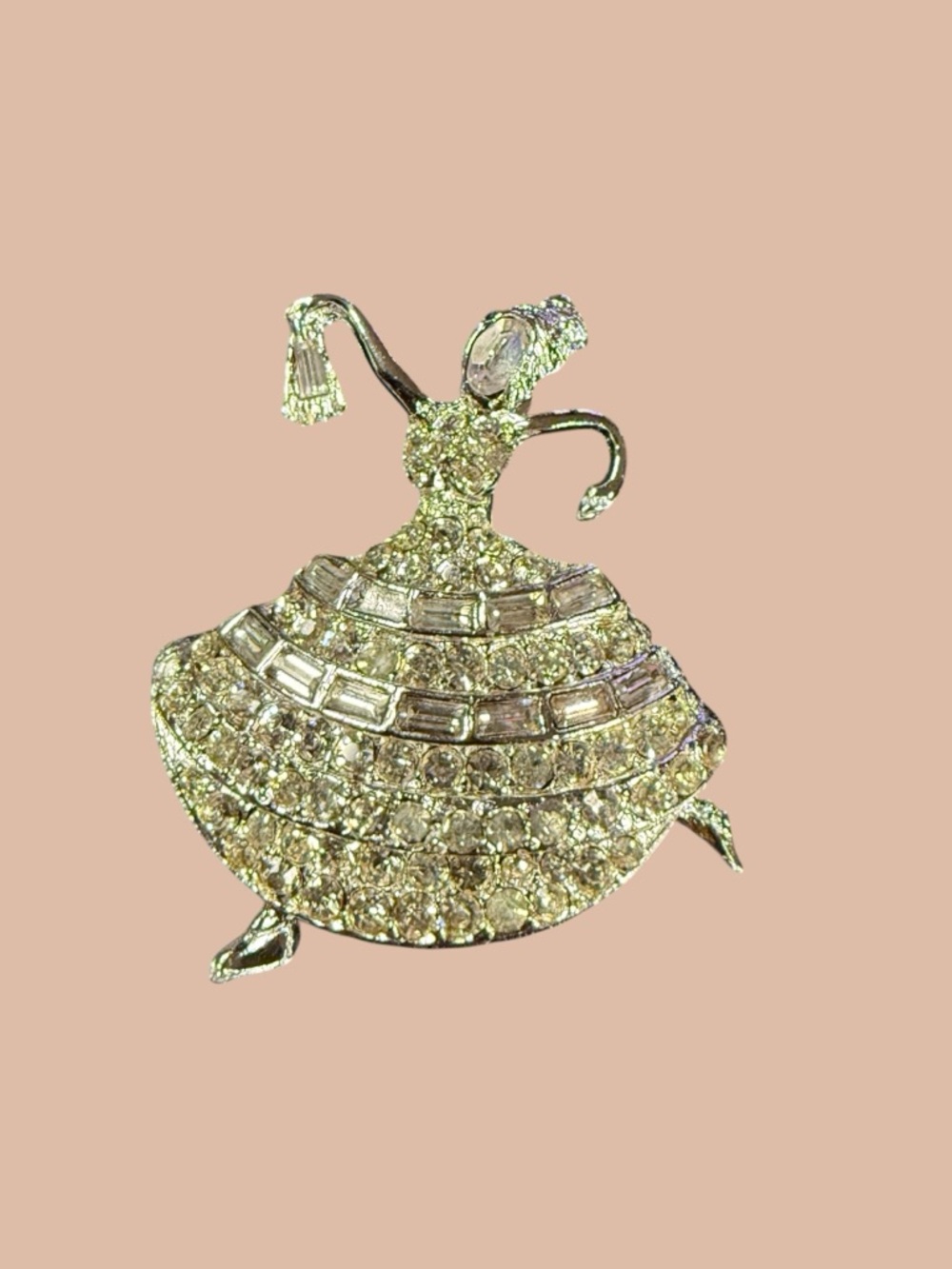 Gold-Tone Crystal Dancing Lady Brooch - Elegant Women's Jewelry